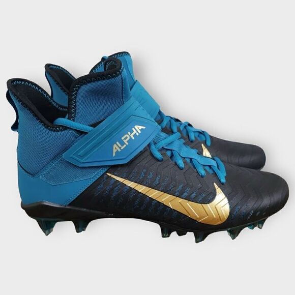 Nike Alpha Menace Pro 2 Football Cleats Teal Black Gold BV3945-403 Mens size 13 - Picture 2 of 8
